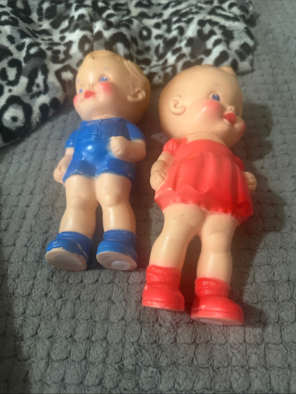 Vintage Dolls Pair - Blue Outfit & Red Dress